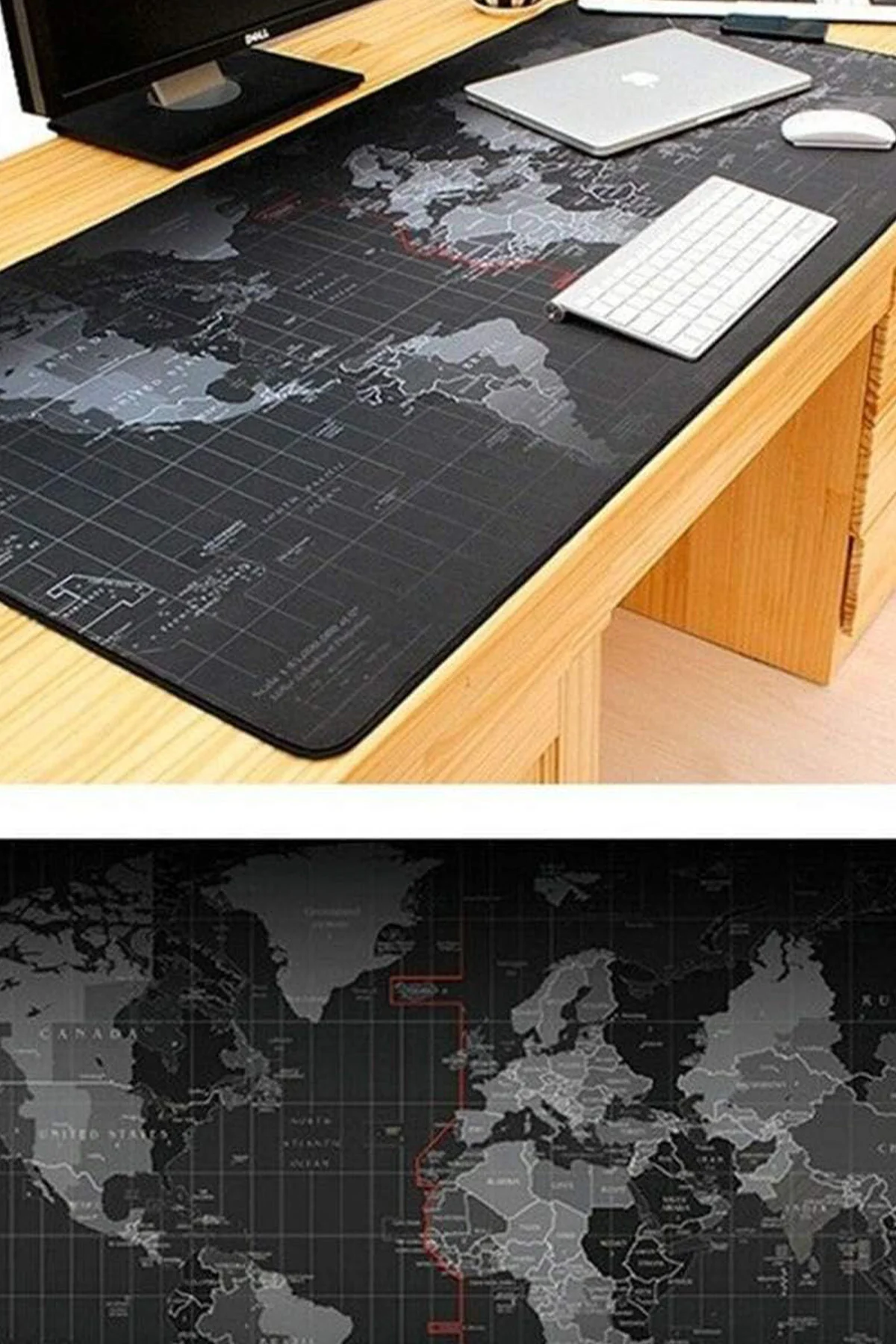 Dünya Haritası Gaming Mouse Pad – Siyah XL Geniş Yüzey - 70x30