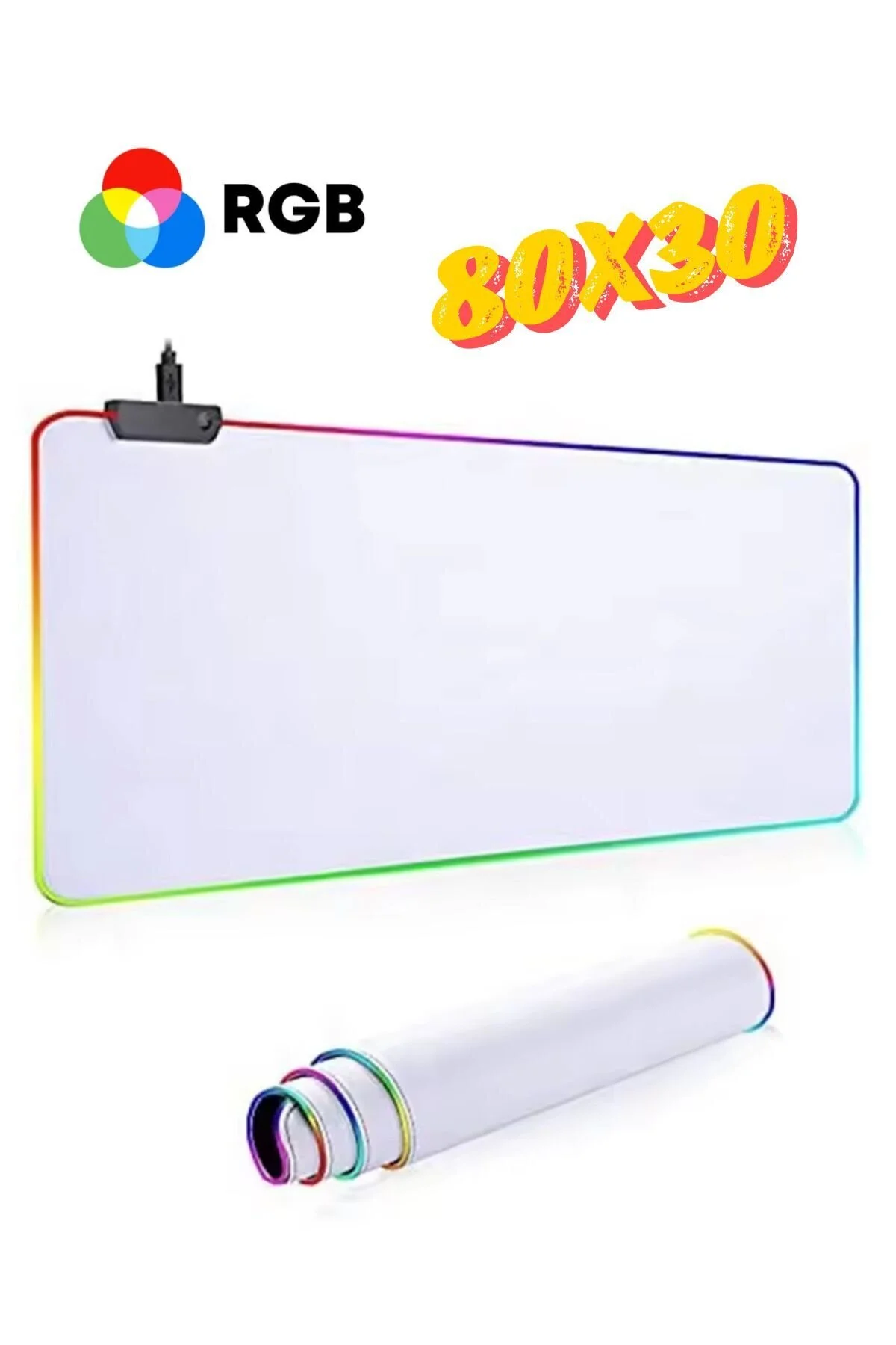 RGB Beyaz Speed Yüzey XL Mouse Pad – 80×30 cm, 13 Renk Modu, Su Geçirmez