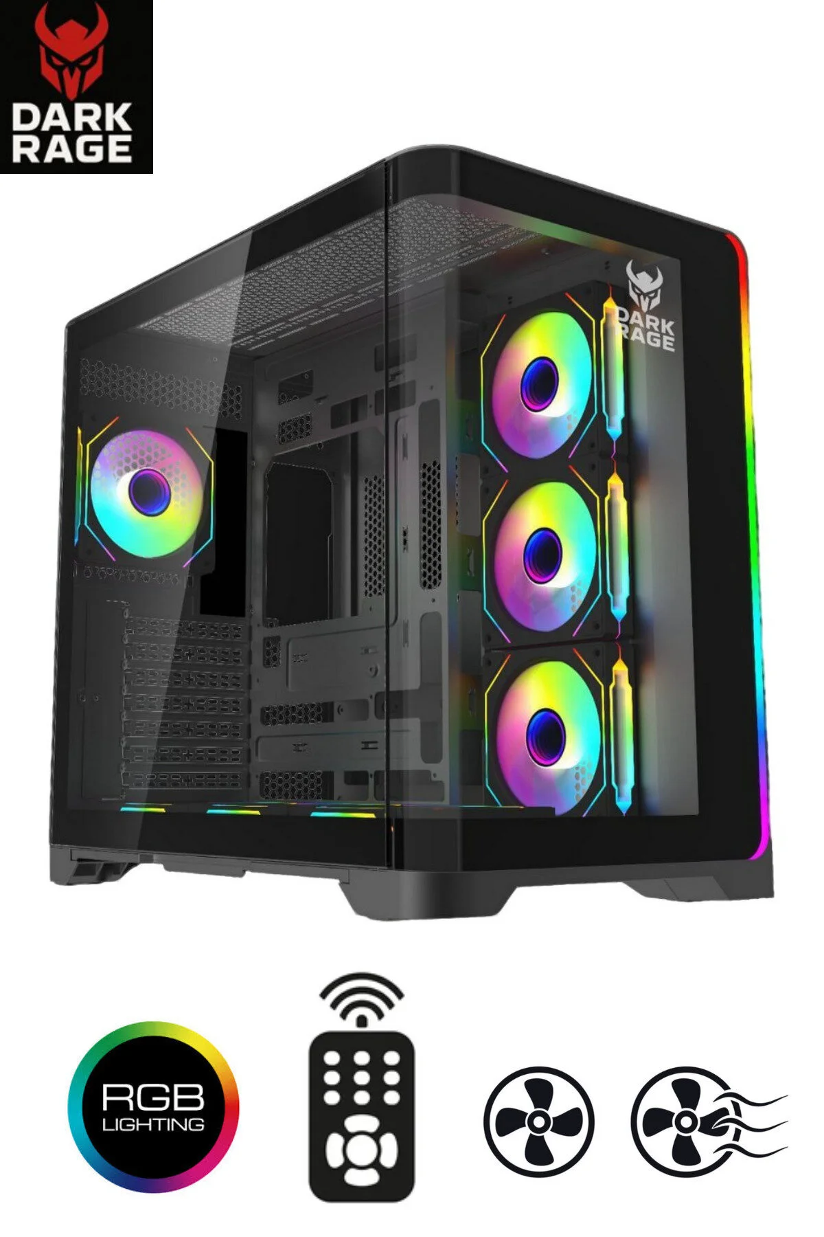 Siyah RGB 7 Fanlı Gaming Akvaryum Kasa – 7x120mm, Type-C